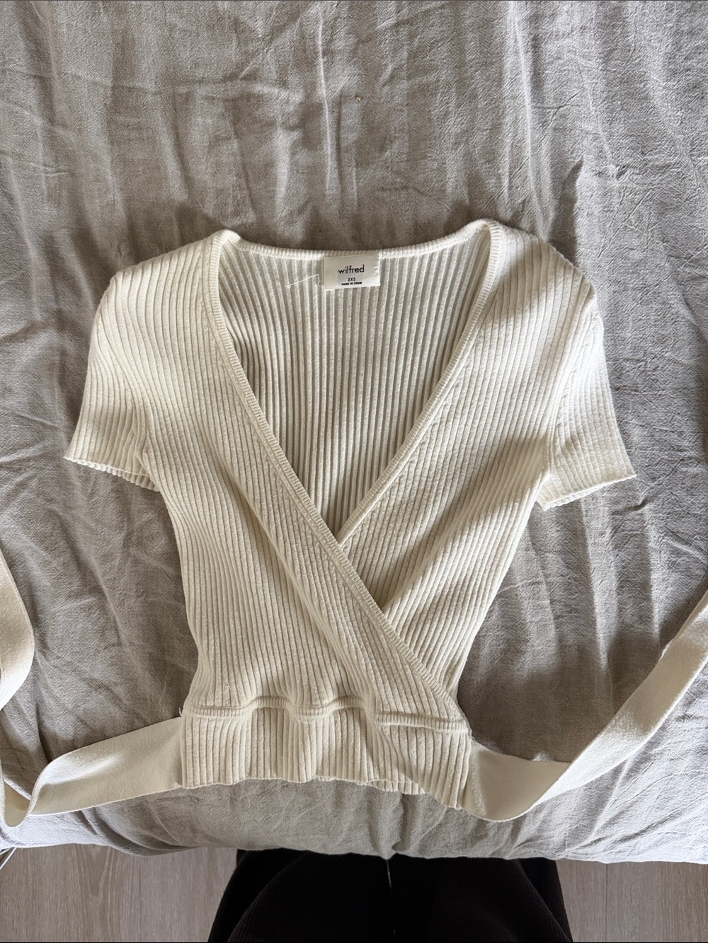 Wilfred Ivory Ribbed Wrap Short-Sleeve Knit Top